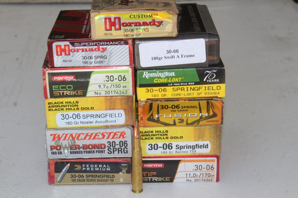 IMG_3054: An advantage to “popular” cartridges is wider choice of loads. Both the .308 and .30-06 (shown) are loaded by everyone, literally hundreds of factory loads, with every imaginable type, style, and bullet weight.