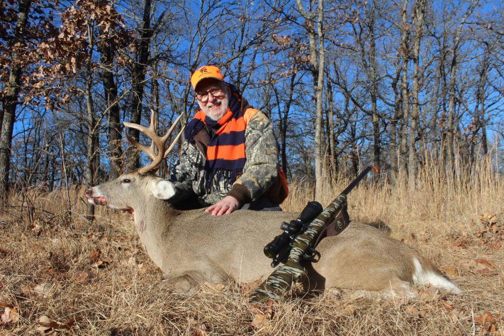 IMG_4088: My friend Ron Silverman is a staunch .308 guy. A careful and picky shooter, Ron loves accuracy and chooses the .308. It is probably needlessly powerful for deer-sized game, but it performs with decisive results. This 2019 Kansas buck was downed in its tracks with a single Berger bullet.