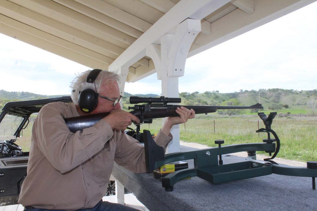 Tony Lombardo on his range with his newly-acquired Griffin & Howe Springfield .30-06. This is a gorgeous and valuable rifle…but at a small fraction of what it would cost to duplicate it today. One great unknown with any used rifle: How does it shoot? This one turned out to be a real tack-driver!