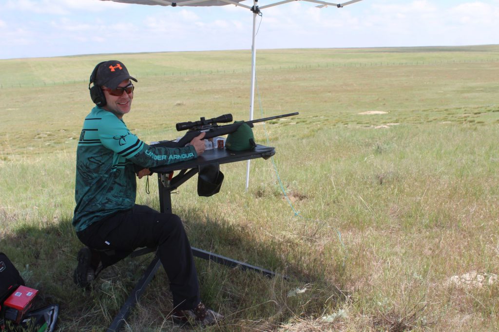 Bill Green, the .17 HMR King, having a great time in a prairie dog town with his semiautomatic .17 HMR. Green rarely uses his centerfires; he shoots more than the rest of the group for much less cost…and makes some astonishing shots with this little cartridge.