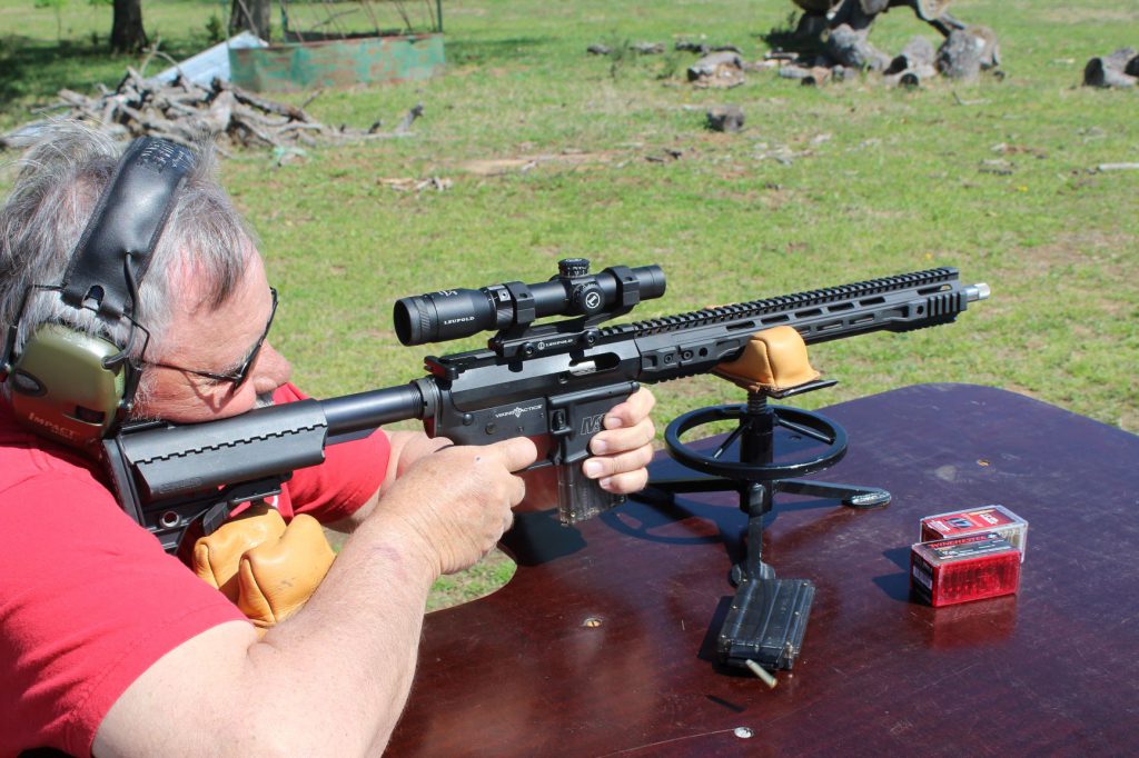 neighbor, Chuck Herbel, on the bench with a Garrow .17 upper on his S&W M&P AR. Due to its extreme popularity, most rifle manufacturers chamber to the .17 HMR, but a reliable AR upper is fairly new.
