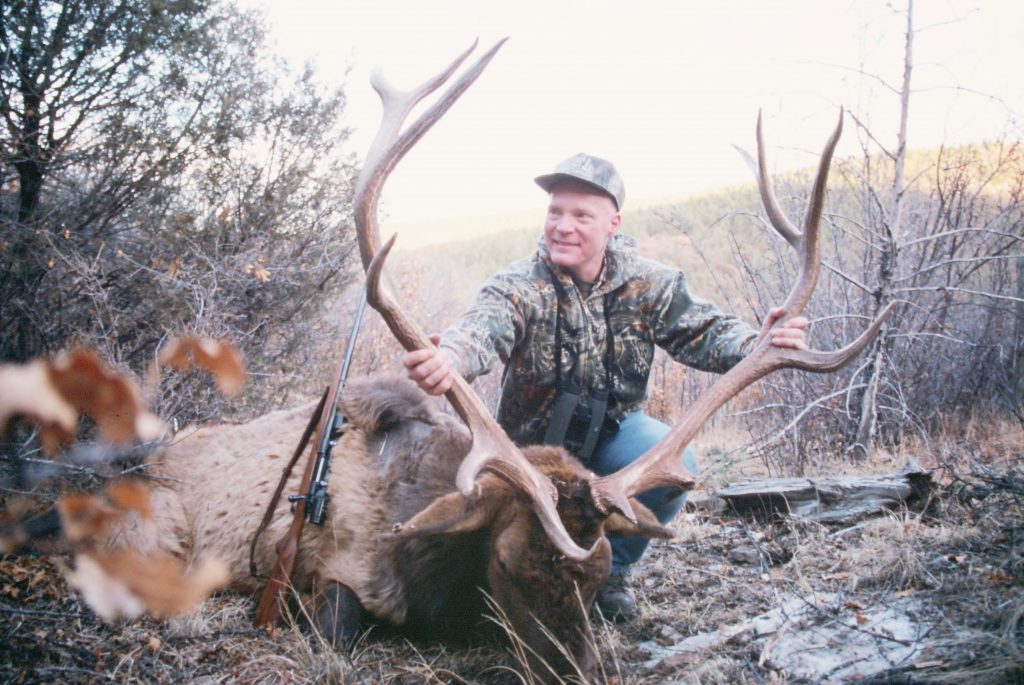 NM elk 270: This New Mexico elk was taken with the longest shot Boddington has made on an elk, 400 yards. The rifle is a Dakota M76 in .270, using a handloaded 150-grain Nosler Partition. The bull was down on the spot, with perfect bullet performance.