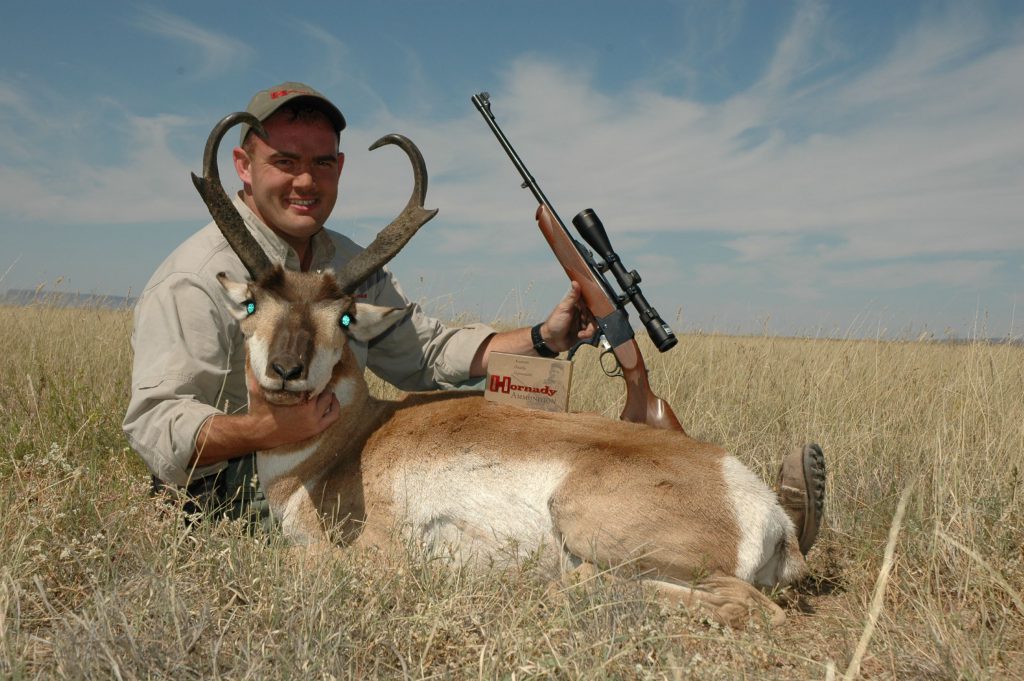 Pronghorn .270 Steve Johnson: Steve Johnson with a fine pronghorn, taken with a Ruger No. One .270. Among its many purposes, the .270 is absolutely perfect for pronghorn: The power isn’t really needed, but the target is small so a flat-shooting cartridge helps.