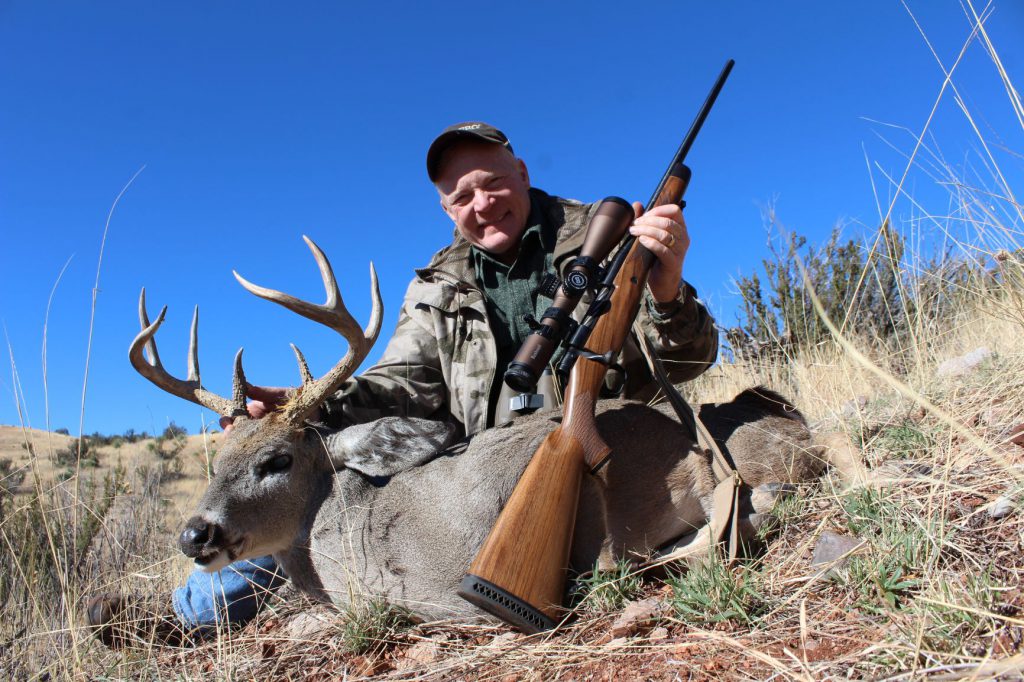 IMG_5758: A good Coues whitetail, taken in northern Mexico in 2018. Boddington has often described Coues deer hunting as post-graduate glassing…but this little deer also requires post-graduate shooting at game, often at distance and usually from a weird shooting position.