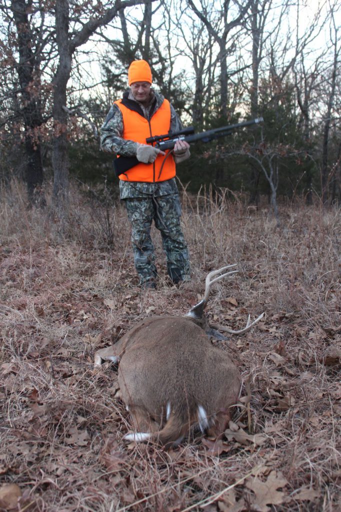 Kevin James 2019: Retired Navy SEAL Kevin James with his 2019 Kansas buck, taken from a tower blind at about 100 yards. Like several deer in that charmed season, his perfectly-shot buck was down on the spot.