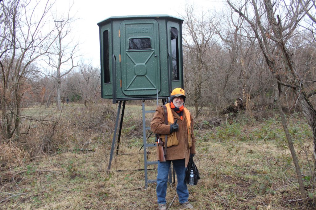 Ron Silverman Redneck blind: Ron Silverman at one of Boddington’s Redneck blinds. A steady “Texas-style” tower blind like this almost always offers both a steady rest and a solid platform to shoot from. Misses happen but, if you pick your shots, they should be rare from such a setup.