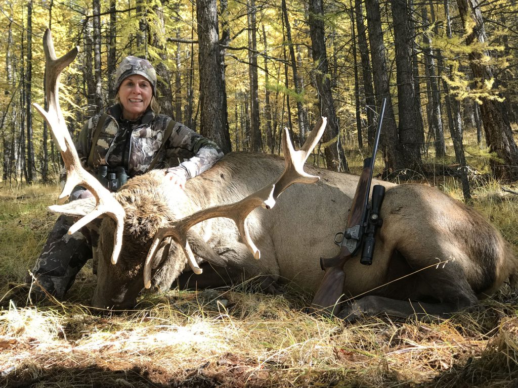 An Asian maral stag, similar to our elk, taken by Donna Boddington with a Blaser in .270 Winchester. For serious hunting, and serious range, both Boddingtons believe the .270 makes a sensible minimum: Fast, powerful, and usually accurate…without excessive recoil.