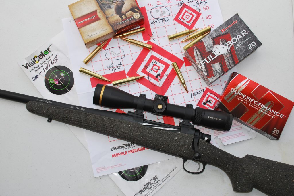 Even the most accurate rifles will vary from load to load. This Jarrett .300 Winchester Magnum shoots well with Hornady SST. The left-hand group is a final 200-yard group, perfectly zeroed and ready to hunt.