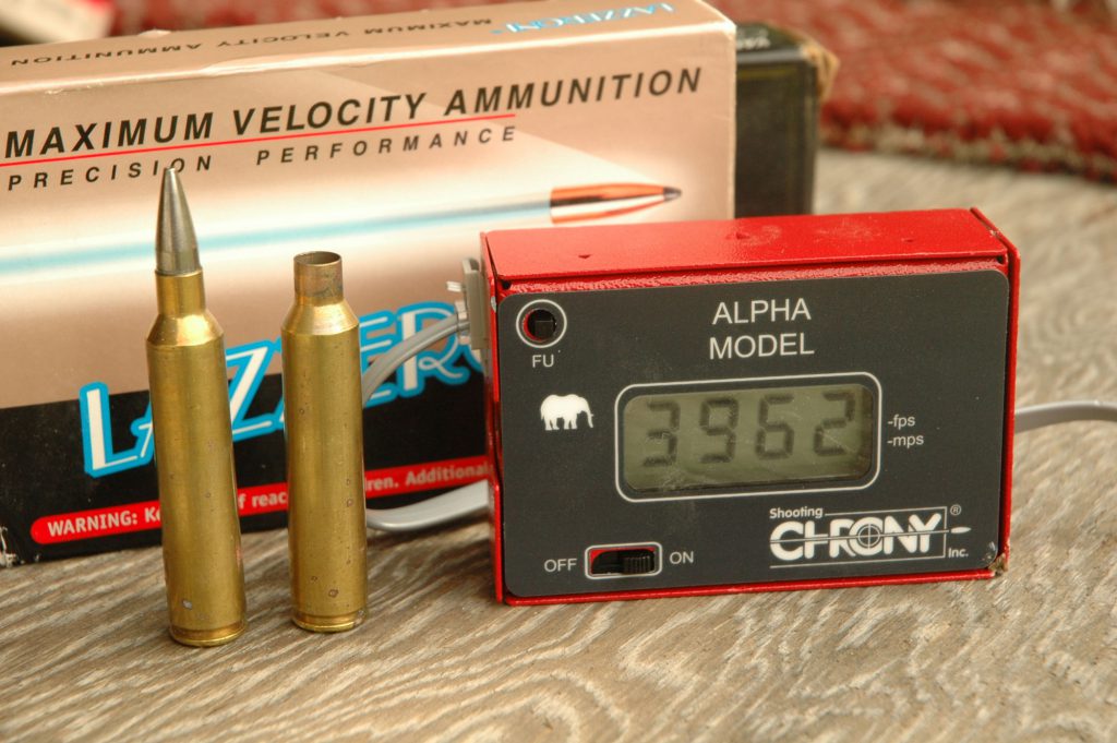 John Lazzeroni’s cartridges are the fastest in their class. This is a 130-grain Barnes X in the big 7.82 (.308) Warbird. That might not the be ideal bullet for all applications, but if you like velocity, there it is!