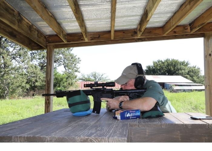 On the bench with a left-hand-eject AR from Wilson Combat.