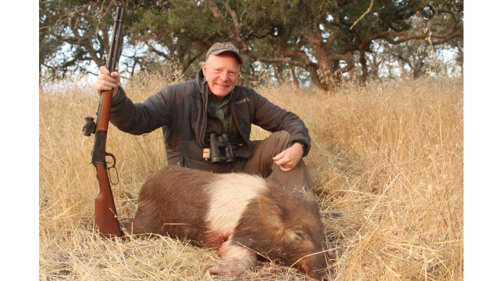 An ugly (but tasty) California hog taken with a Mossberg 464 .30-30