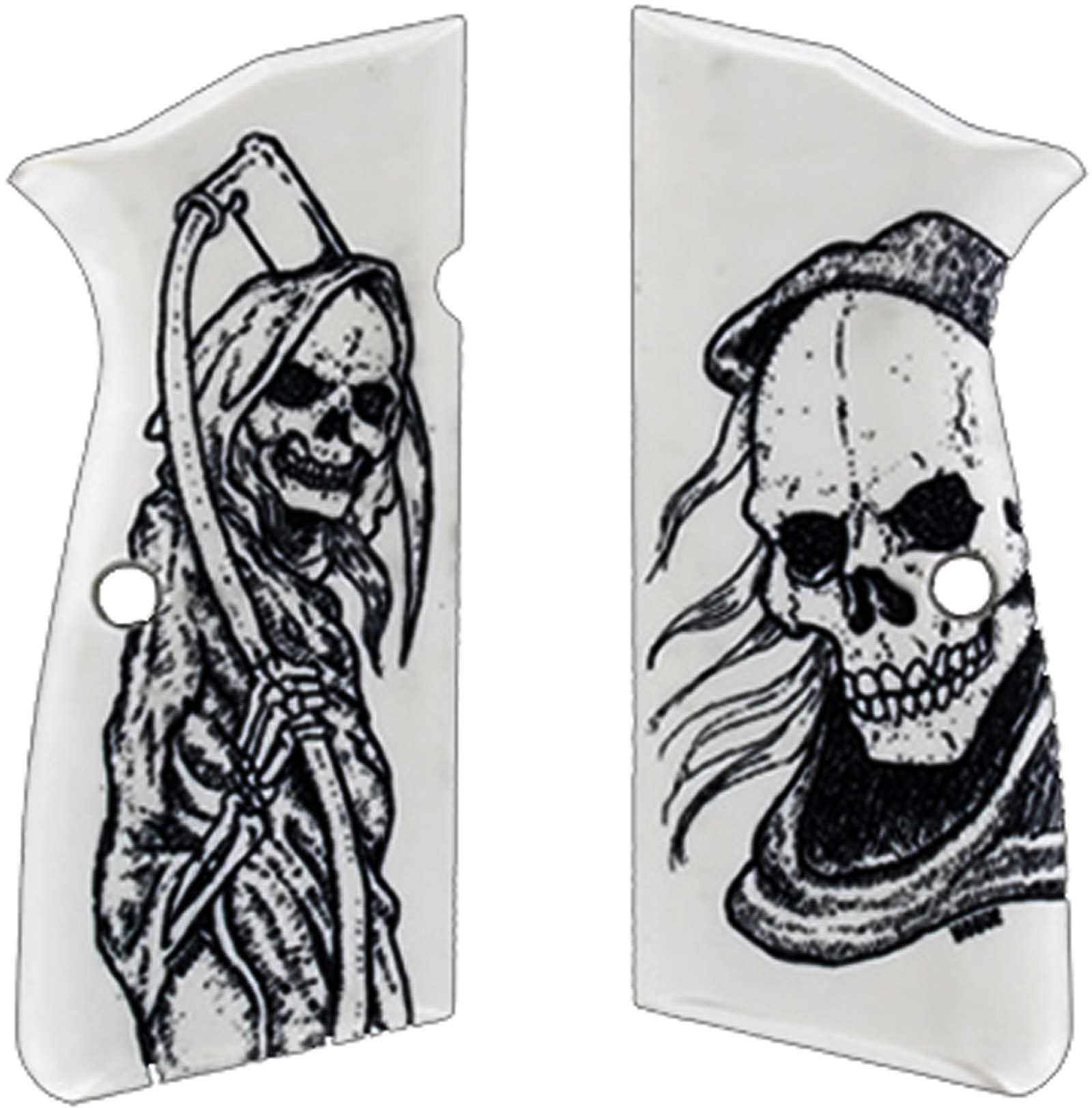 Hogue Browning Hi-Power Scrimshaw Ivory Polymer Grip Panels Grim Reaper 09026
