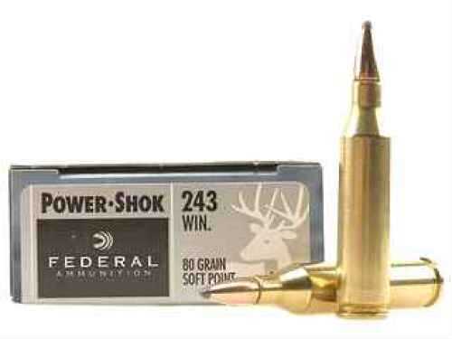 Federal <span style="font-weight:bolder; ">243</span> <span style="font-weight:bolder; ">Winchester</span> 80 Gr Soft Point Ammo - 20 Rounds for Hunting Performance