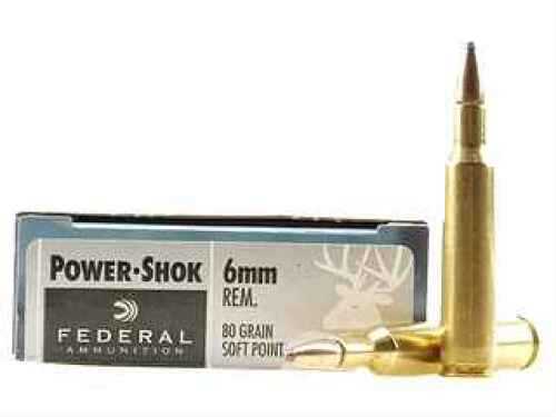 6mm Remington 20 Rounds Ammunition Federal Cartridge 80 Grain Soft Point