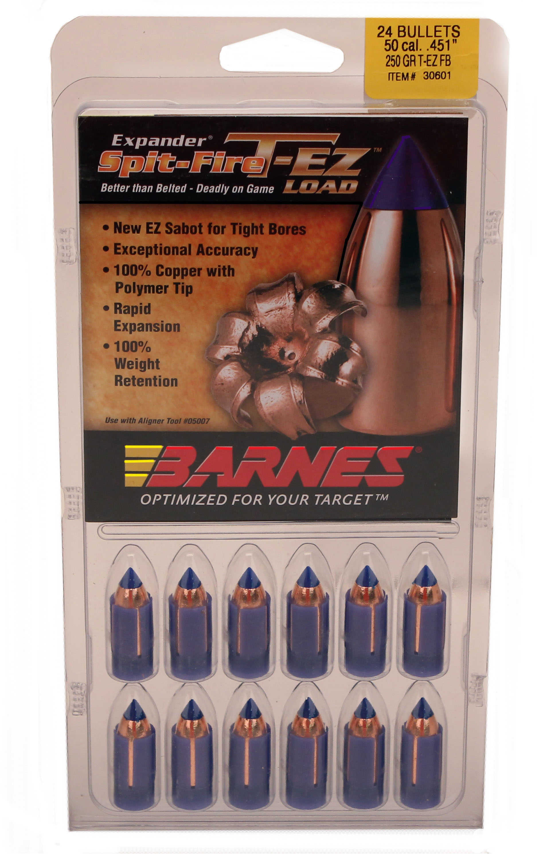 Barnes Bullets 50 Caliber .50 .451 250 Grains Flat Base (Per 24) 45182