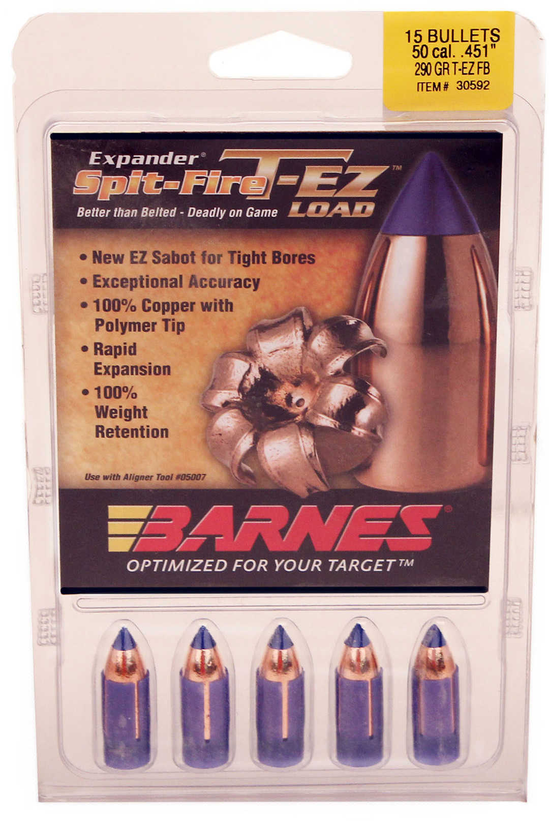 Barnes Bullets 50 Caliber .50 .451 290 Grains Flat Base (Per 15) 45174