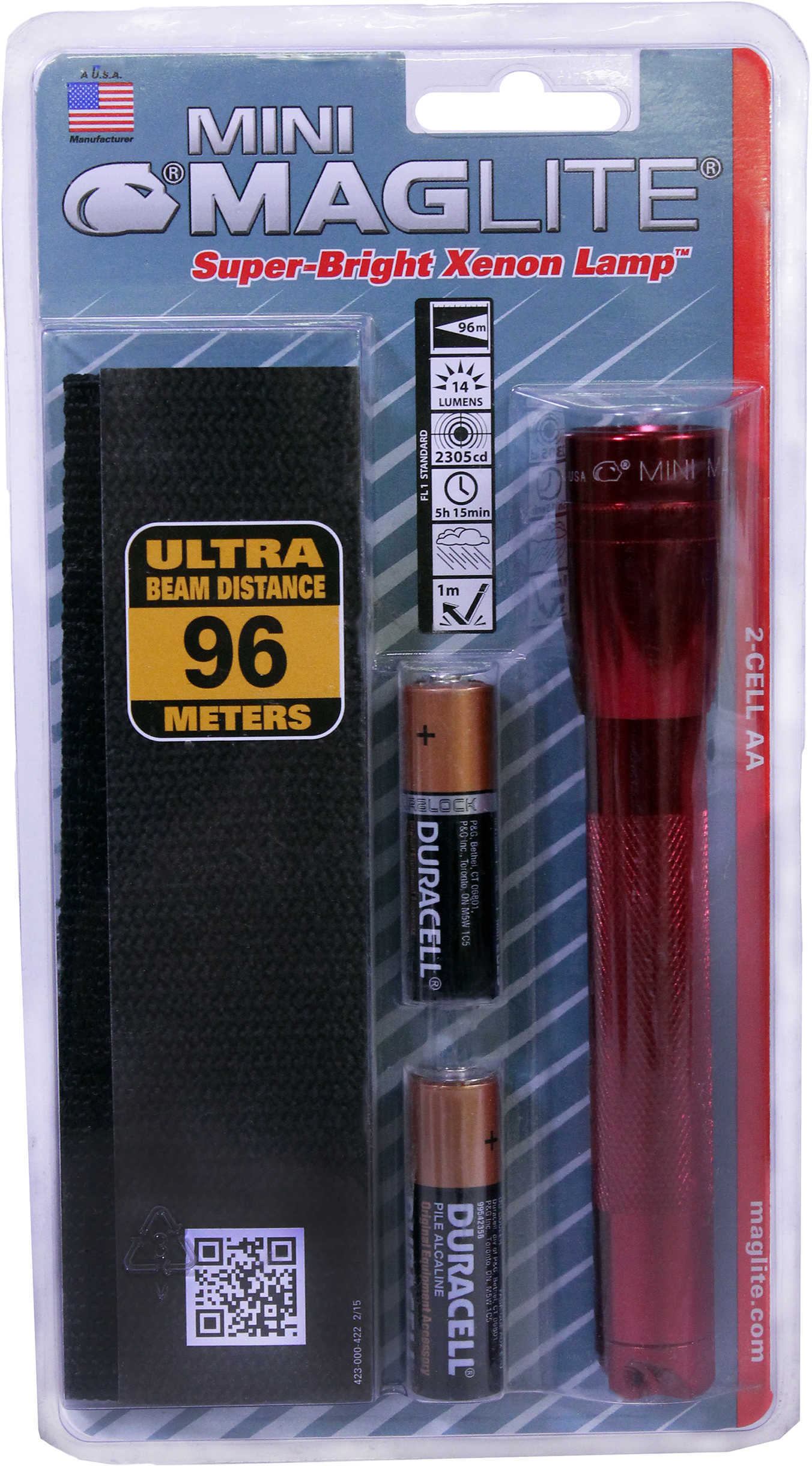 Maglite Mini-Mag Flashlight AA in Clam Pack, with Holster, Red M2A03H