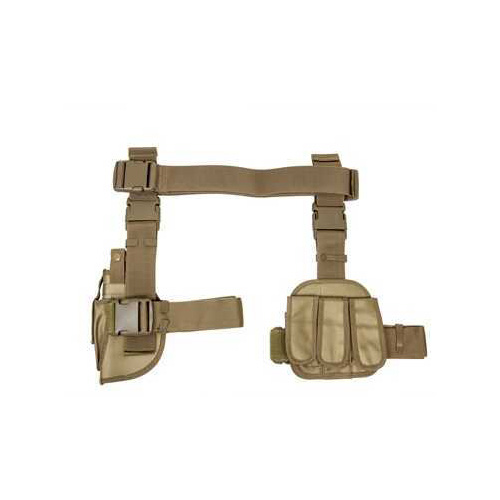 NCSTAR Drop Leg Holster & Mag Pouch Triple Magazine Right Hand Tan Nylon CV2908T