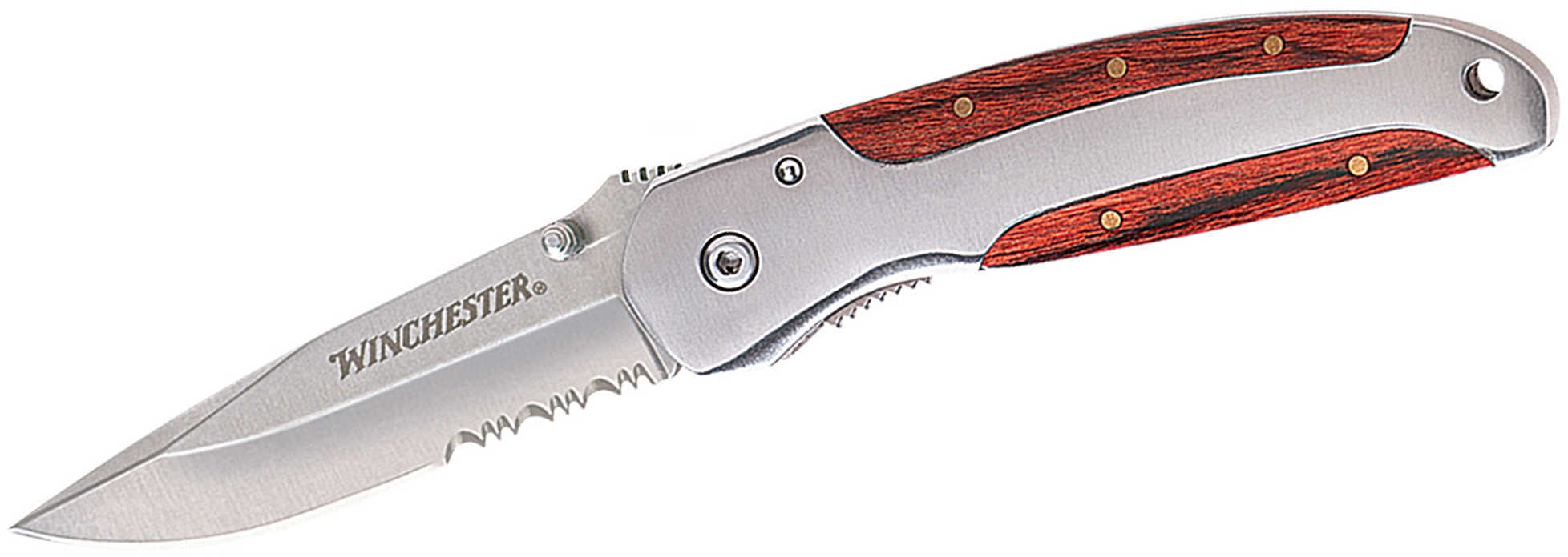 Winchester Knives Wood Folder 3" Serrated 22-41335