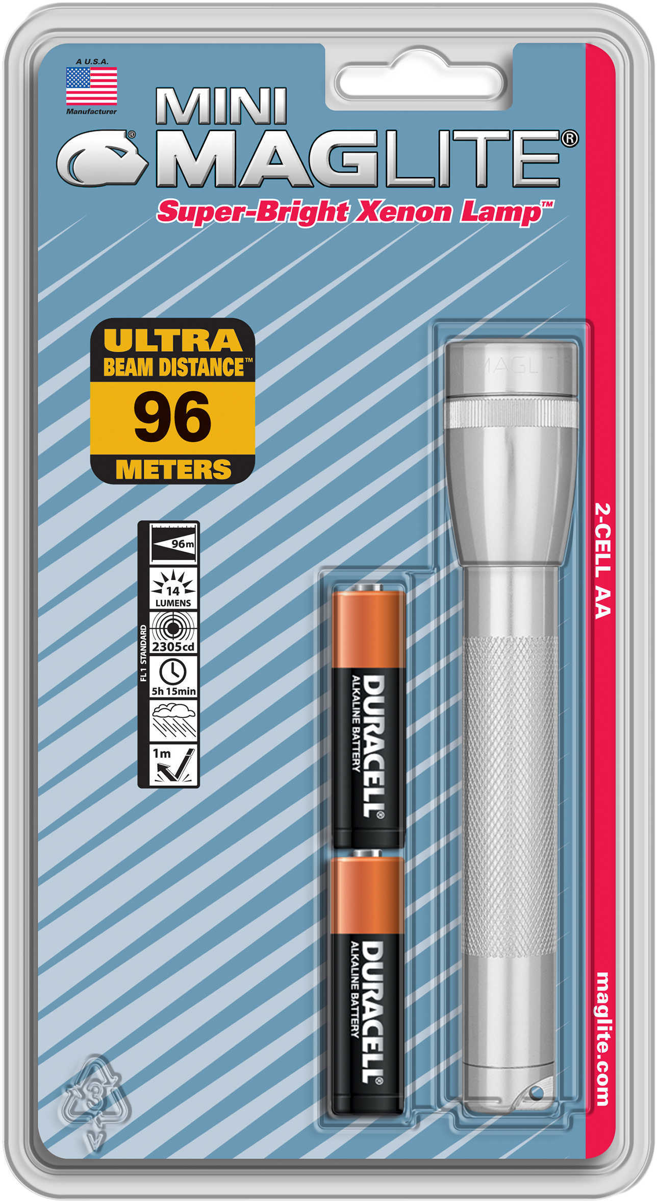 Maglite Mini-Mag Flashlight AA Blister Pack, Silver M2A106
