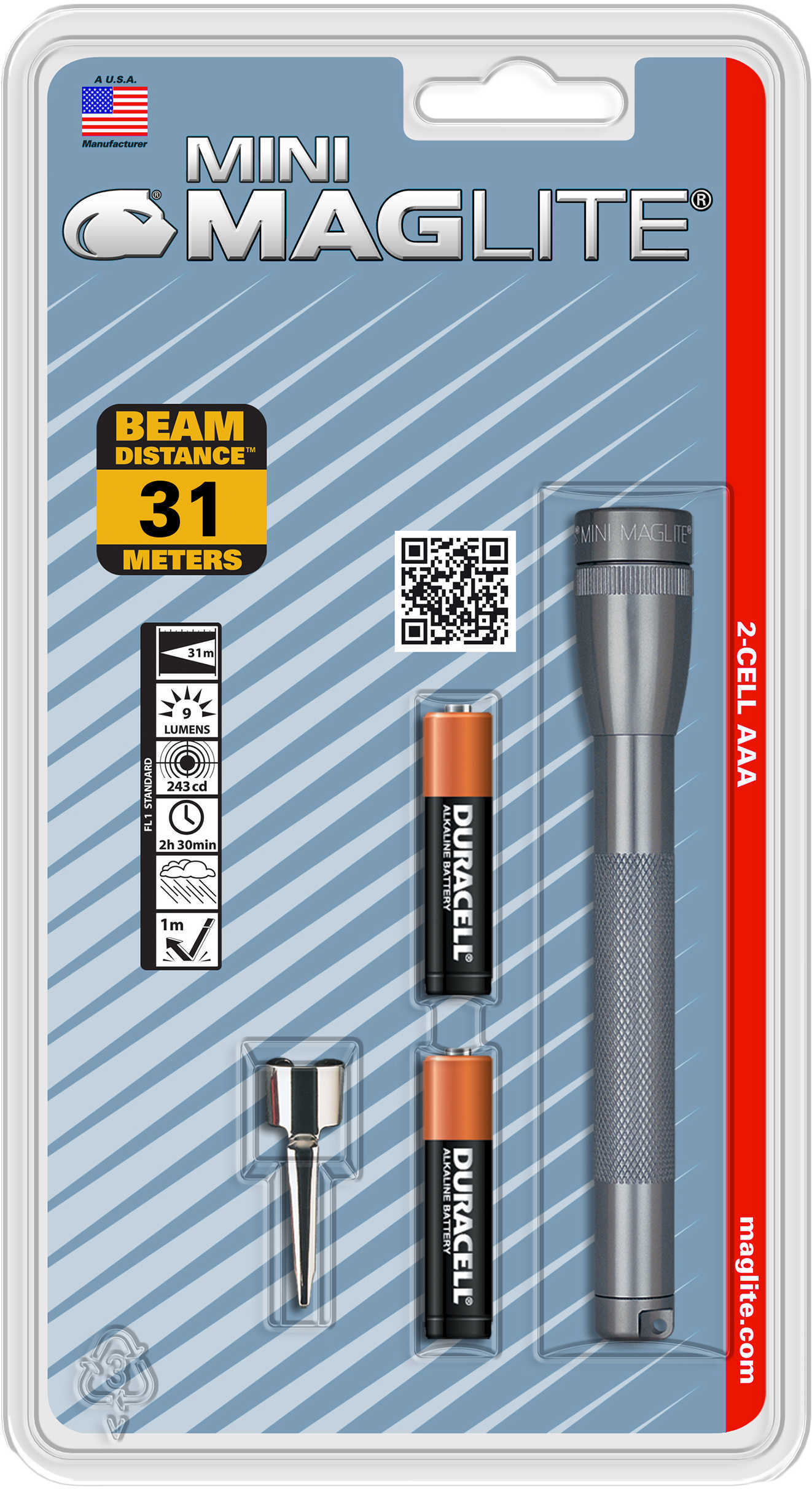 Maglite Mini-Mag Flashlight AA Blister Pack, Gray Pewter M2A096