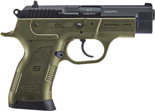 <span style="font-weight:bolder; ">Sar</span> USA B6C Compact Semi-Auto Pistol 9mm Luger 3.80" Barrel 2-13Rd Mags OD Green Black Oxide Steel Polymer Grip