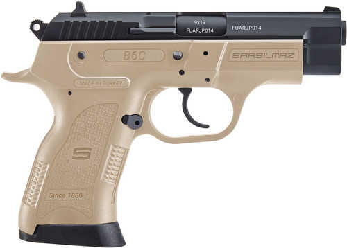 <span style="font-weight:bolder; ">Sar</span> USA B6C Semi-Auto Compact Pistol 9mm Luger 3.80" Barrel 2-13Rd Mag Flat Dark Earth Black Oxide Steel Polymer Grip