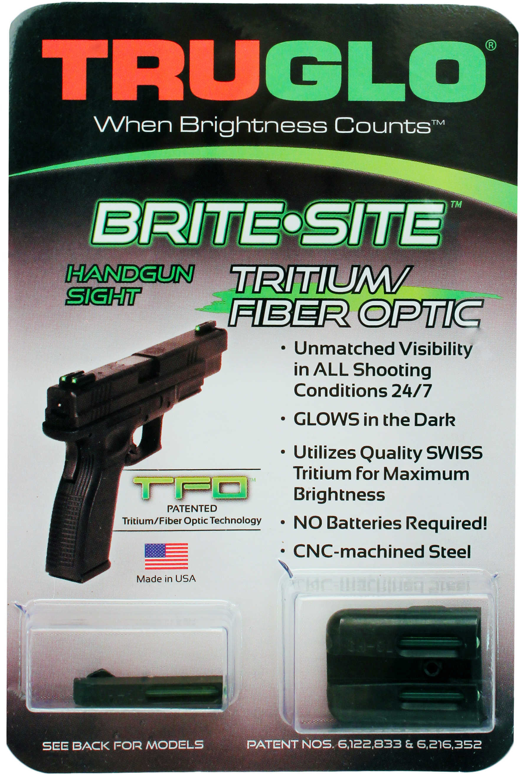 Truglo Brite-Site Tritium/Fiber Optic Sight Fits Low for Glock 17 17L 19 22 23 24 26 27 33 34 35 38 39 Green TG131GT1