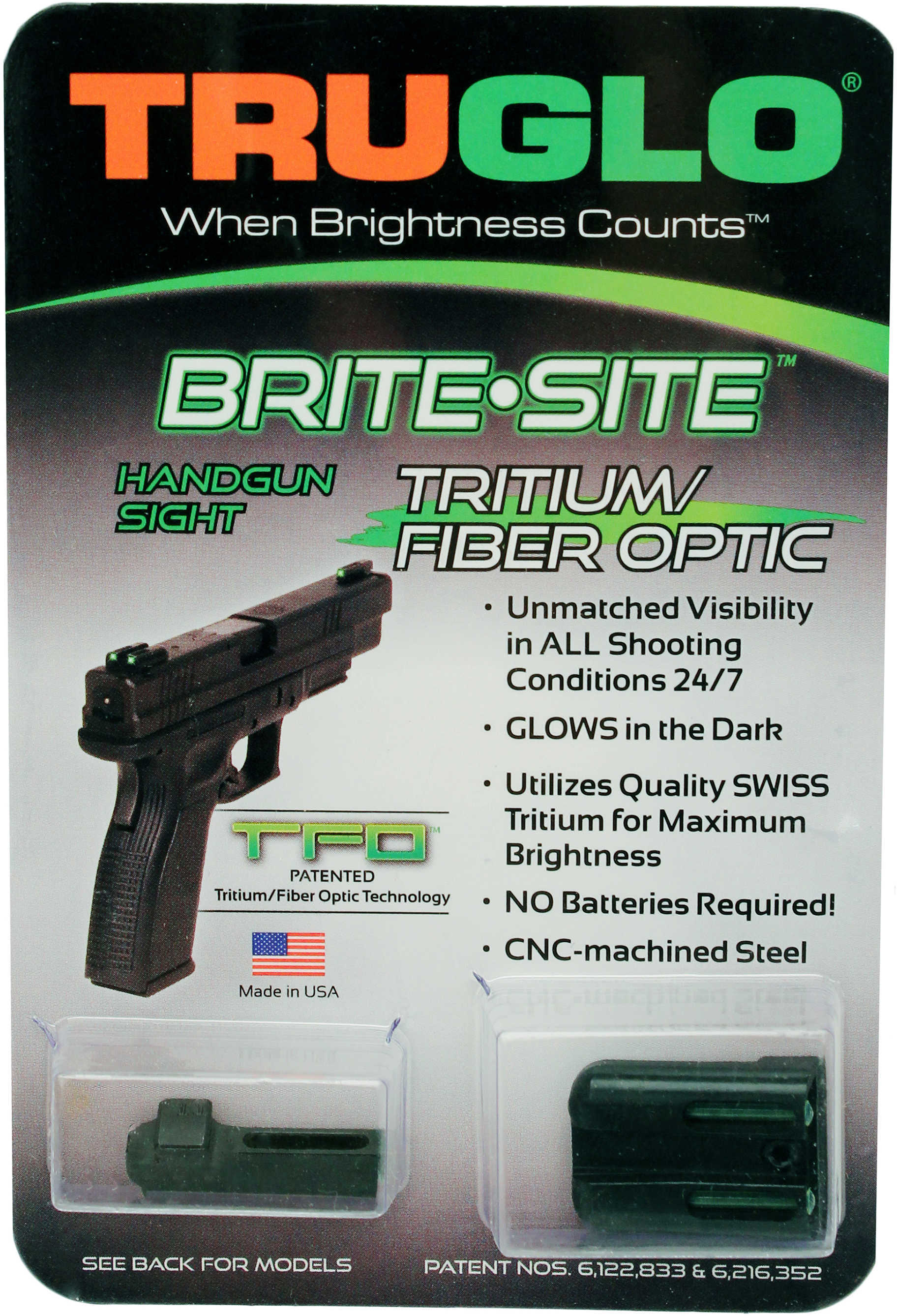 Truglo Brite-Site Tritium/Fiber Optic Sight Fits Sig #6 Front / #8 Rear Green TG131ST2