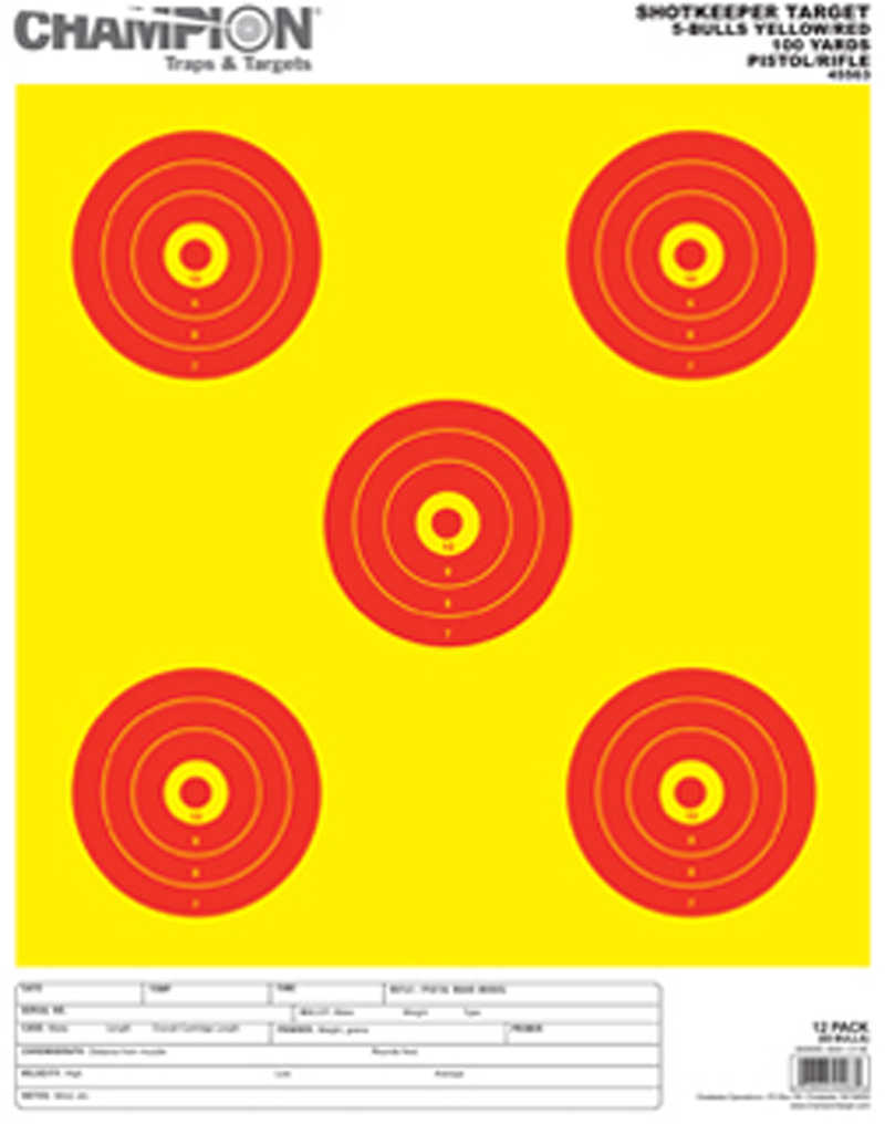 Champion Traps and Targets Shot Keeper 5 BULLS Yellow Large 12Pk 45563