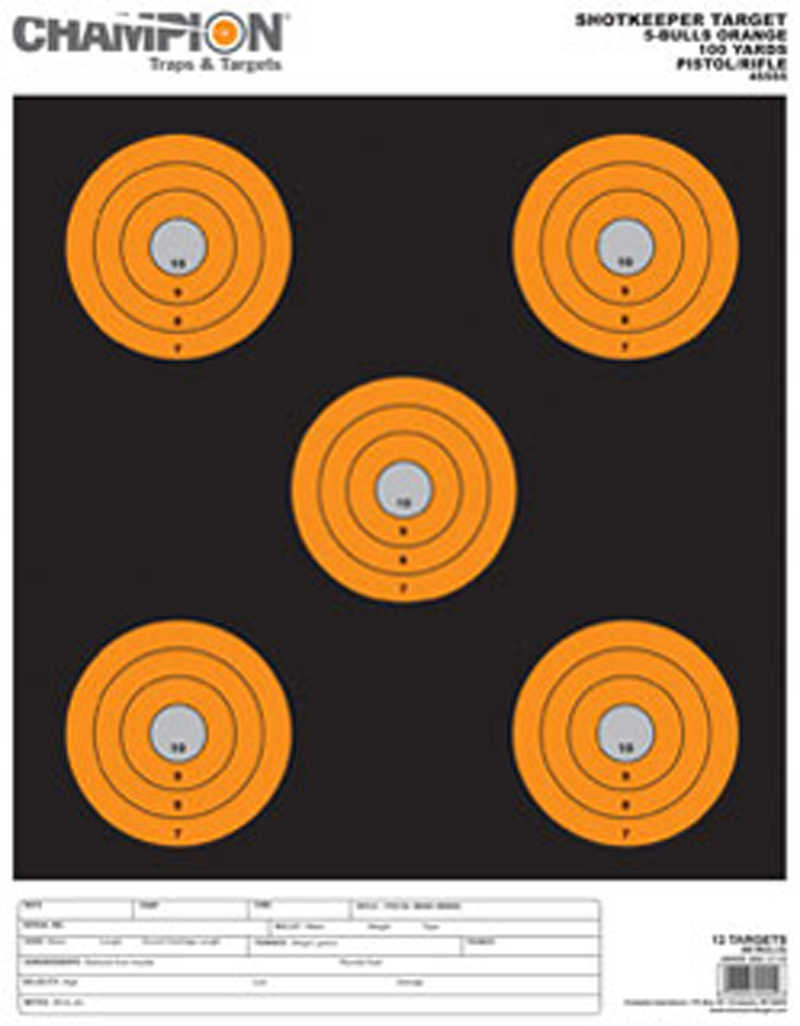Champion Traps and Targets Shotkeeper 5 Bulls (Per 12) Orange, Large 45555