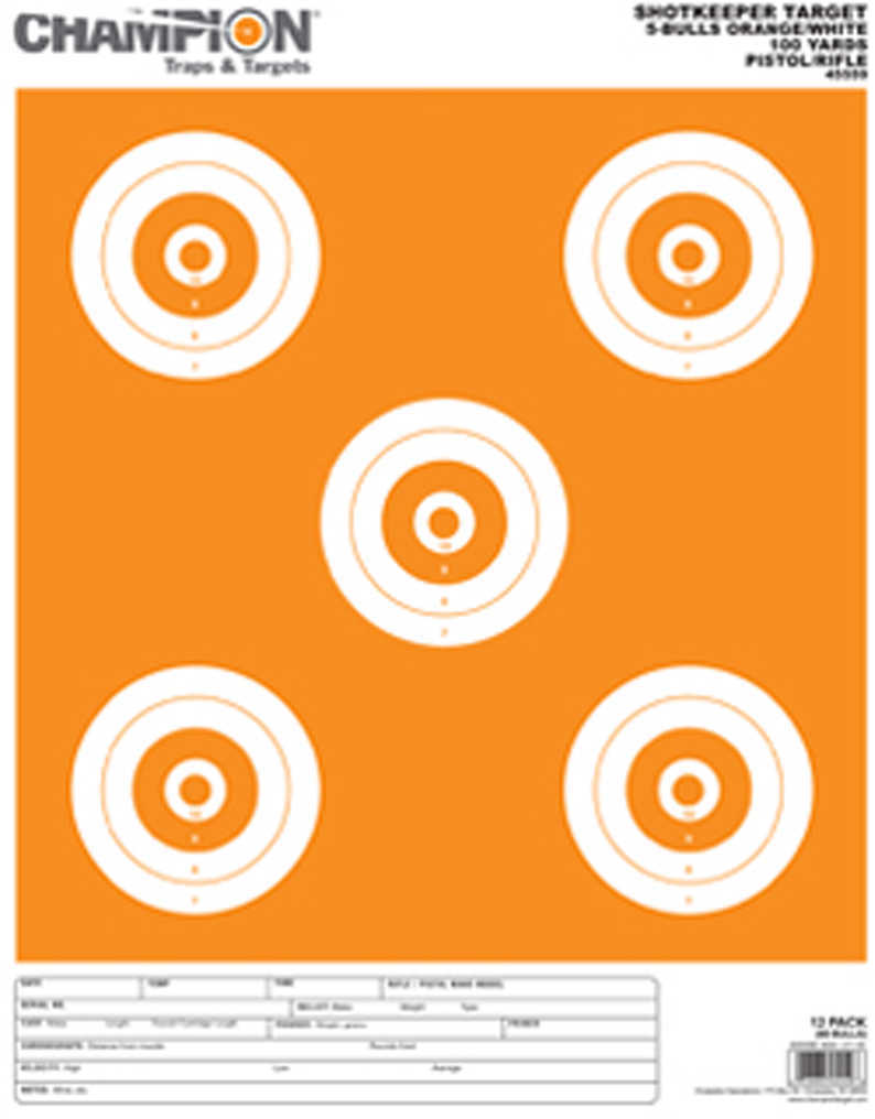 Champion Traps and Targets Shotkeeper 5 Bulls (Per 12) Orange/White, Large 45559