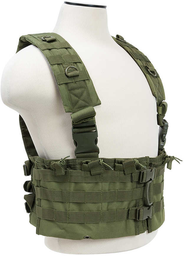 NCSTAR AR Chest Rig Nylon Green Fully Adjustable PALS/ MOLLE Webbing Features Integrated 6 Double AR Magazine pouches CV