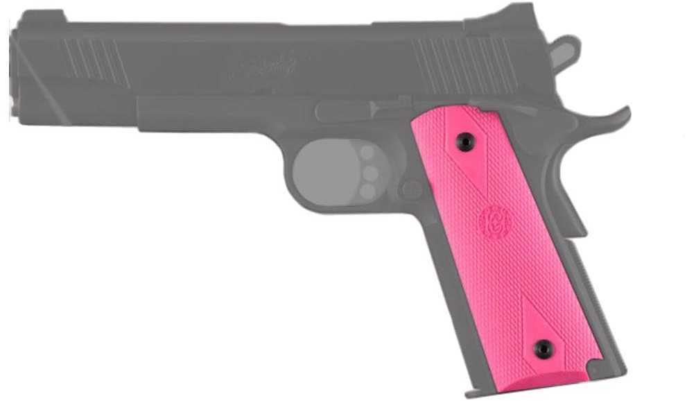 Hogue Colt Government Rubber Grip Panels, Checkered with Diamonds Pink 45017