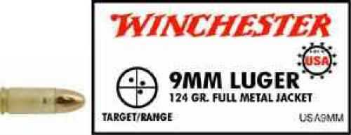 9mm Luger 50 Rounds Ammunition <span style="font-weight:bolder; ">Winchester</span> 124 Grain Full Metal Jacket