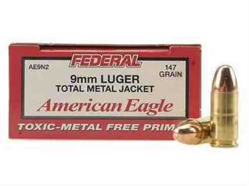 9mm Luger 50 Rounds Ammunition Federal Cartridge 147 Grain Full Metal Jacket