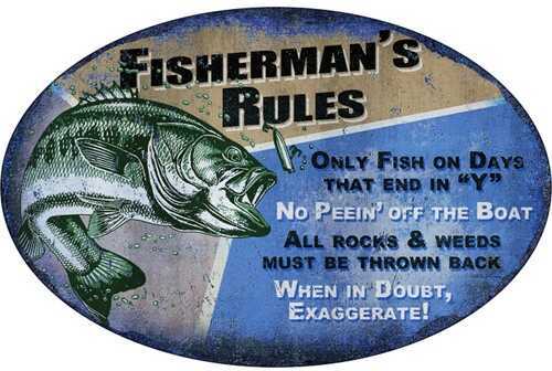 Click to see larger image. Rivers Edge Products 12" x 17" Tin Sign Fisherman's Rules 1537
