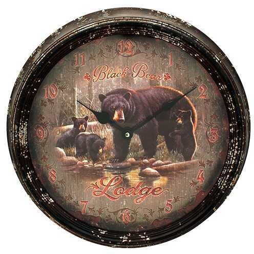Rivers Edge Products Metal Clock, 15" Black Bear Lodge Md: 1024