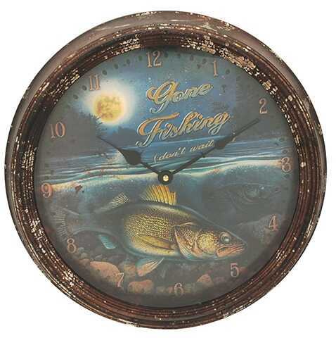 Rivers Edge Products Metal Clock, 15" Walleye Md: 1028