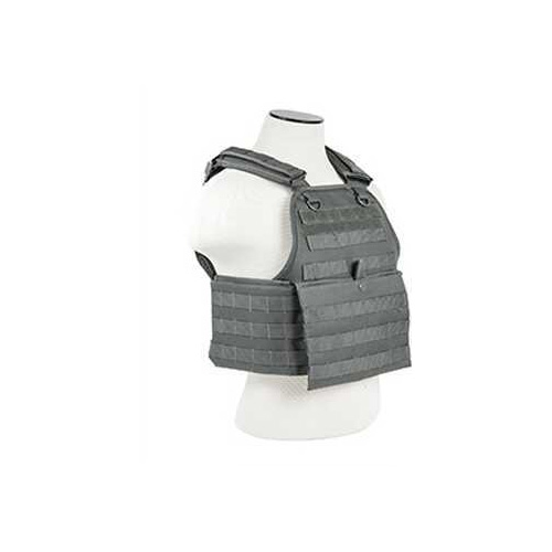 NCSTAR Plate Carrier Vest Nylon Gray Size Medium-2XL Fully Adjustable PALS/ MOLLE Webbing Compatible with 10" x 12" Hard