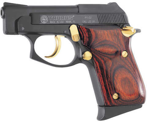Taurus PT22 22 Long Rifle 2.75" Barrel 8 Round Blued With Gold Highlight And Rosewood Grip Semi Automatic Pistol 1220031G
