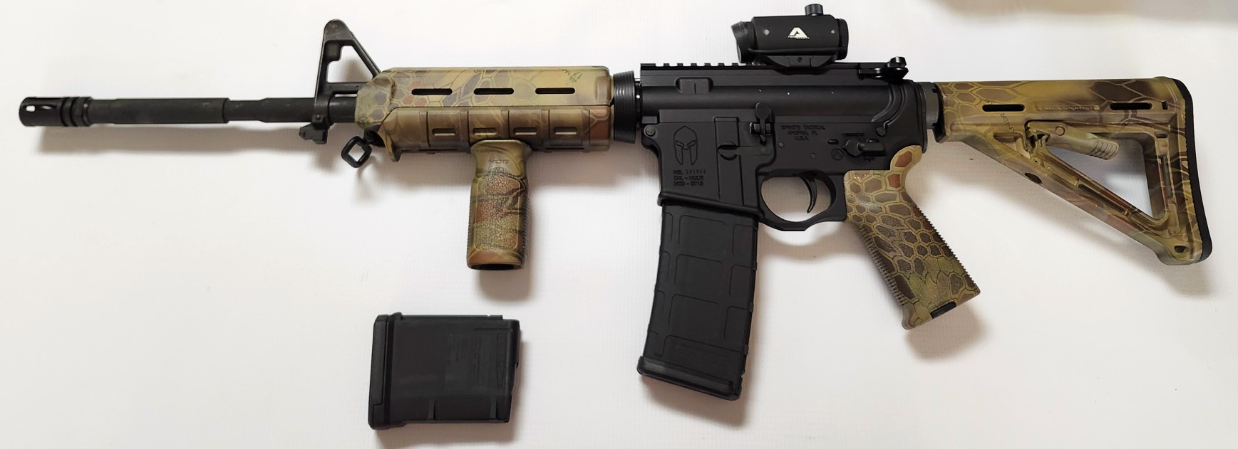 Blue Line Arsenal BL-AR15 Camo Spartan 5.56 NATO Rifle – 16" Barrel, Spartan Lower, Red Dot Sight & Dual Magazines