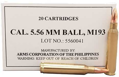 5.56mm Nato 20 Rounds Ammunition Armscor Precision Inc 55 Grain Full Metal Jacket