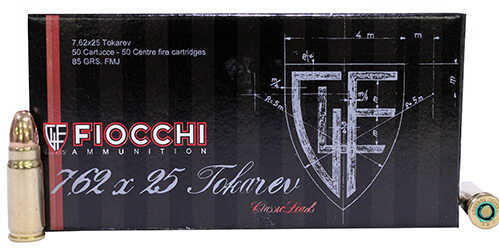 7.62X25mm Tokarev 50 Rounds Ammunition Fiocchi Ammo 85 Grain Full Metal Jacket