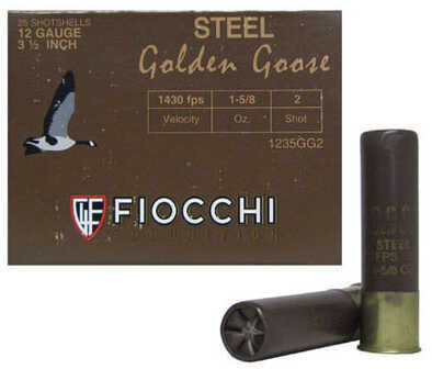 12 Gauge 25 Rounds Ammunition Fiocchi Ammo 3 1/2" 1 5/8 oz Steel #2