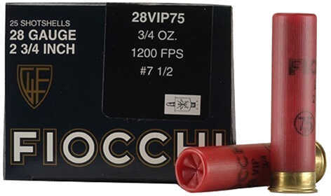 Click to see larger image. 28 Gauge 25 Rounds Ammunition Fiocchi Ammo 3/4" oz Lead #7 1/2