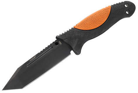 Hogue Ex-F02 4.5" Fixed Tanto Blade Knife Black Kote With Rubber Overmolded Handle Hunter Orange S