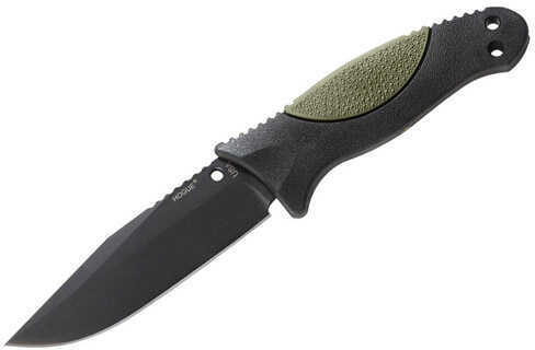Hogue Ex-F02 4.50" Fixed Clip Point Blade Knife Black Kote With Rubber Overmolded Handle, Olive Drab Green