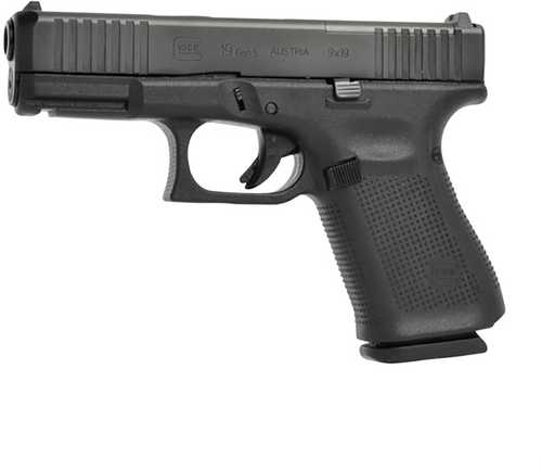 Glock 19 Gen 5 Compact 9mm Luger pistol, 4.02 in barrel, 10 rd capacity, black polymer finish