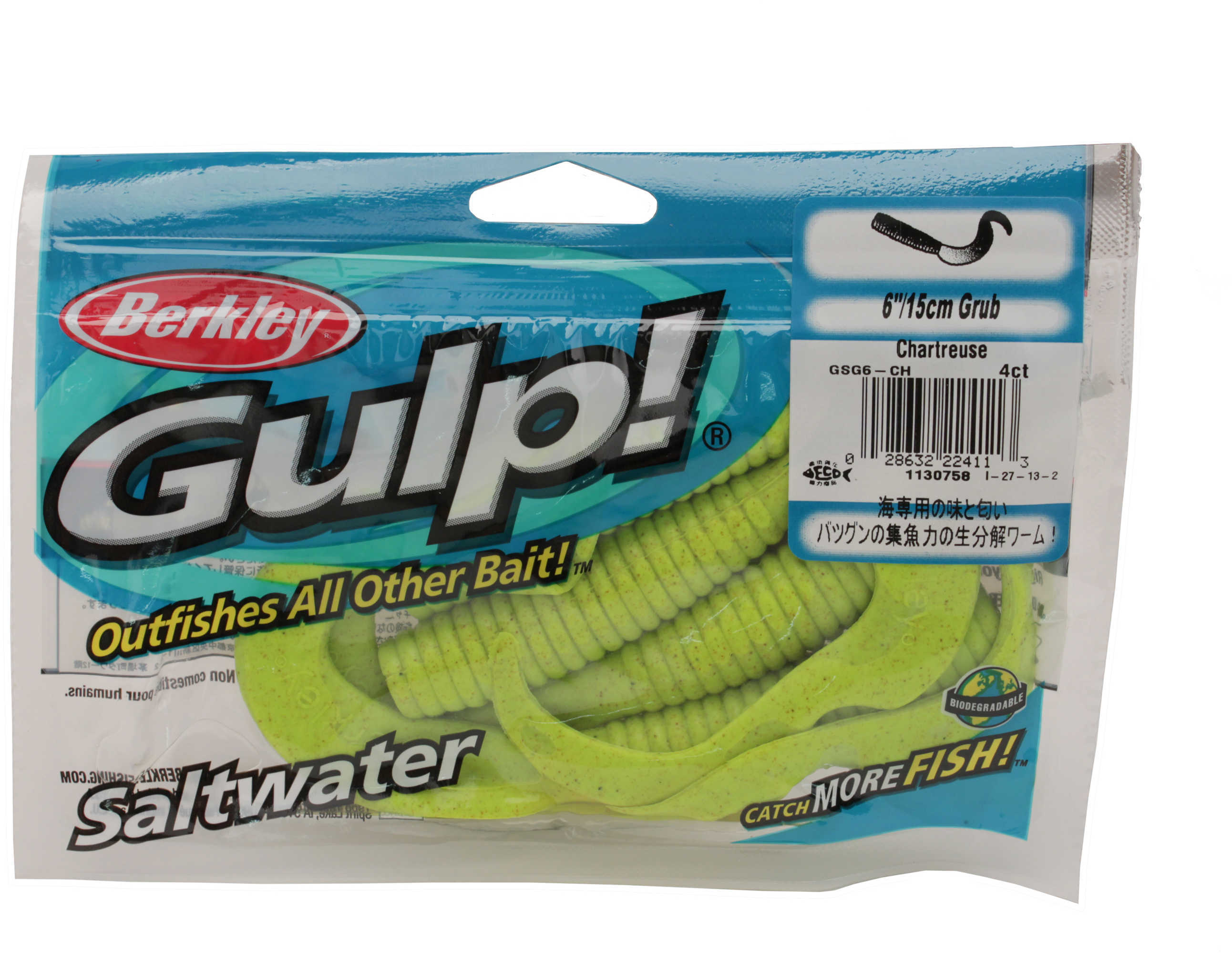 Berkley Gulp! Salt Water Grub 6in 4/per bag Chartreuse Md#: GSG6-CH